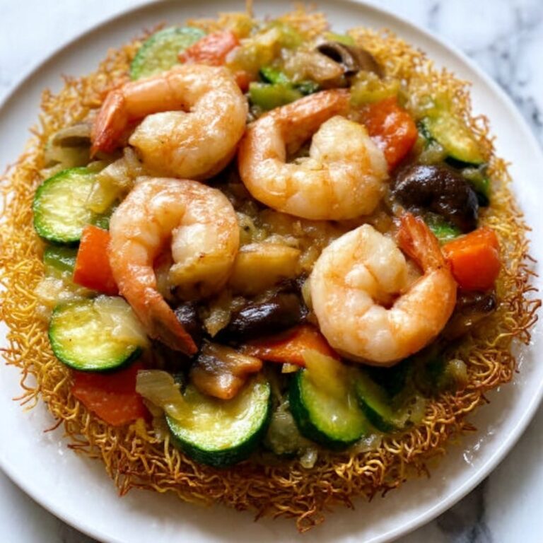 Crispy Cake Noodle Stir Fry with Shrimp and Vegetables Recipe