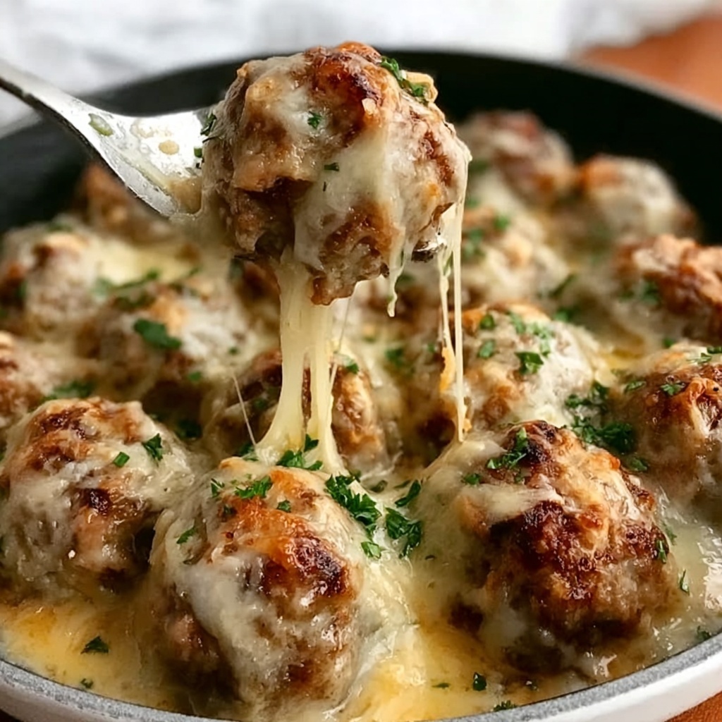 French Onion Meatballs with Caramelized Onion Gravy Recipe - Recipe Image