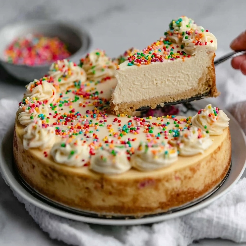 Sugar Cookie Cheesecake with Festive Sprinkles Recipe - Recipe Image