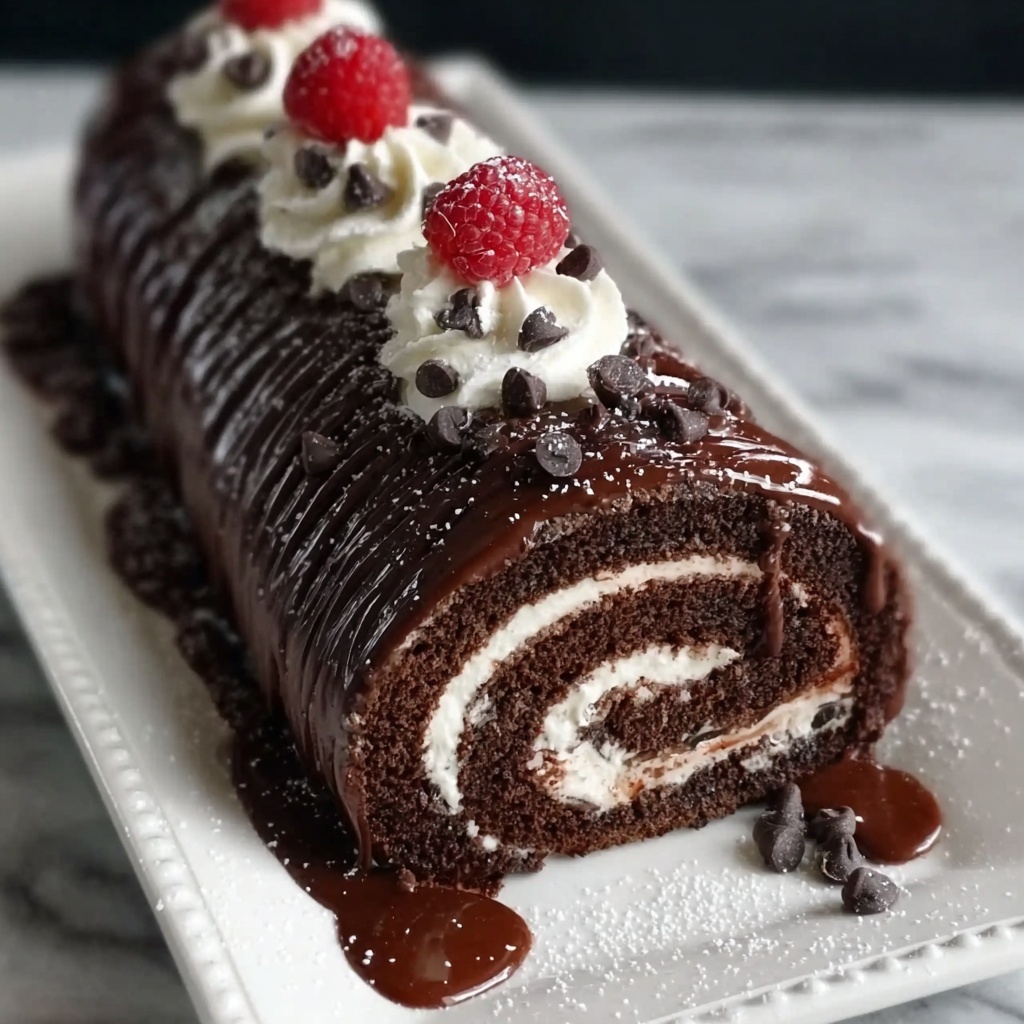 Chocolate Cake Roll with Chocolate Ganache and Cream Filling Recipe - Recipe Image