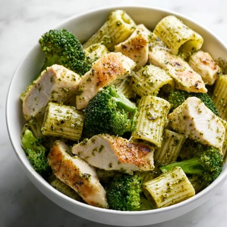 One Pan Creamy Pesto Chicken & Broccoli Pasta Recipe