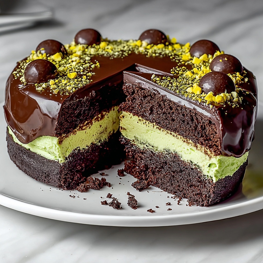 Dubai Chocolate Cake with Pistachio Cream and Kataifi Topping Recipe - Recipe Image