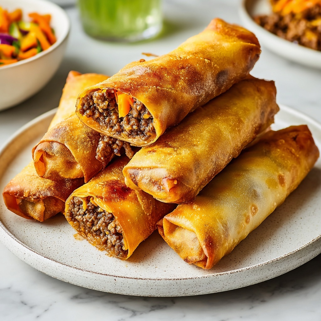 Cheeseburger Eggrolls: Crispy Bites of Beefy Bliss Recipe - Recipe Image