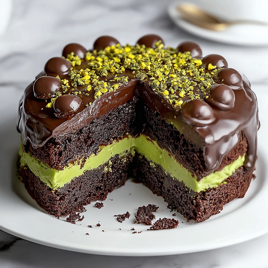 Dubai Chocolate Cake with Pistachio Cream and Kataifi Topping Recipe - Recipe Image