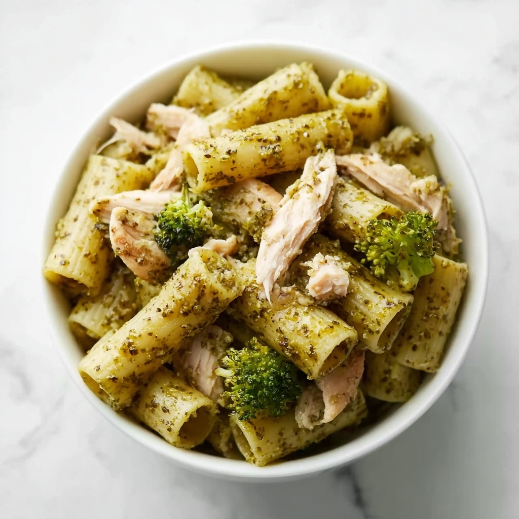 One Pan Creamy Pesto Chicken & Broccoli Pasta Recipe - Recipe Image