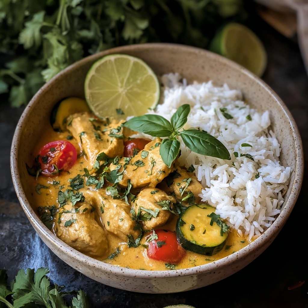 Summer Coconut Chicken Curry with Mango and Basil Recipe - Recipe Image